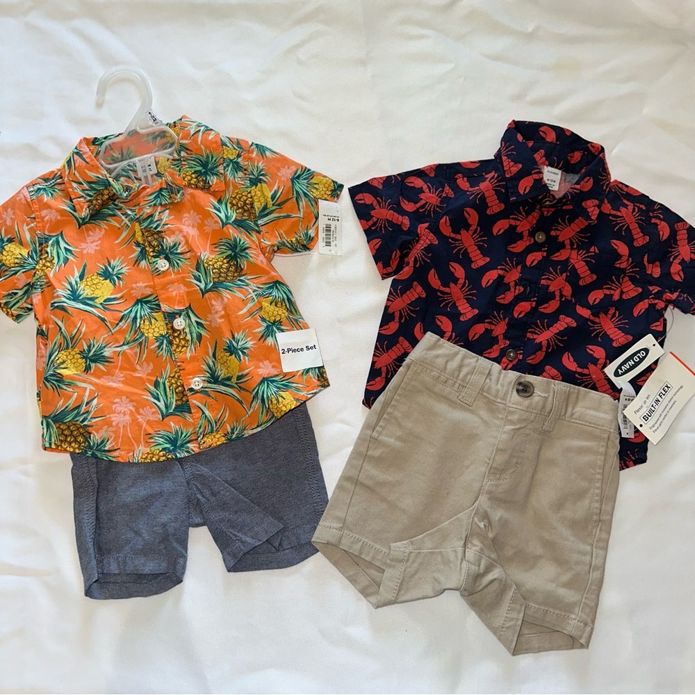 Set of 2 New with tags Baby Old Navy Button Up W/Shorts Outfits
